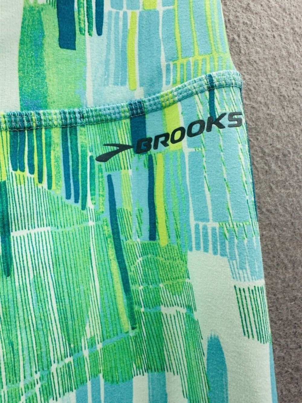Brooks Running Capri Leggings Womens Size S Teal Lime Green Abstract Crop Pants - Picture 3 of 7